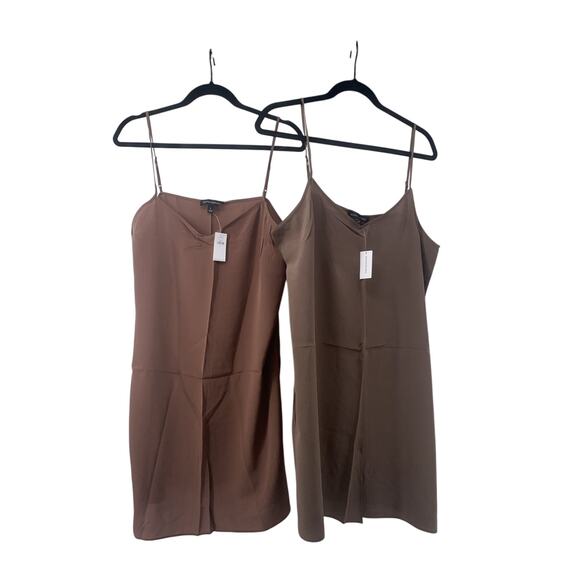 Lot Of 2: NWT Banana Republic Intimates 100% Silk Light / Dark Brown Slips L - Picture 1 of 9